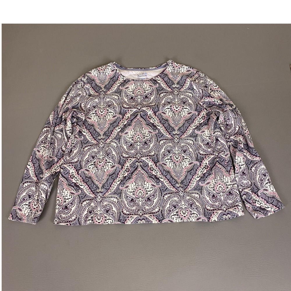 Croft & Barrow The Classic Tee Shirt Womens XL Purple Paisley Long Sleeve Cotton